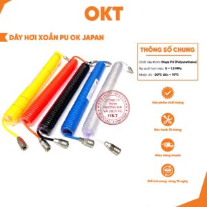 Dây hơi PU OK JAPAN Dây Hơi Xoắn, Dây Ruột Gà.  Ø(8×5)mm Dài 3m,6m,9m,12m, Chiụ áp lực cao