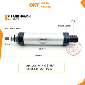 HVAOHI Xi Lanh Khí Nén SMAL MAL 32×75 Mini – HVAOHI – Lực Đẩy Mạnh Độ Bền Cao – Thân Nhôm Anod – Dòng Sản Phẩm MAL – Công Nghệ Khí Nén