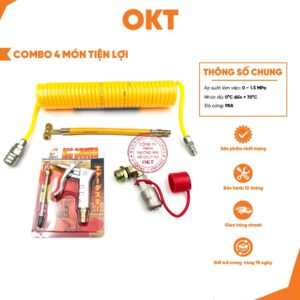 Combo 4 Món Tiện Lợi: Khớp Nối Góc Bình hơi +Dây Hơi Xoắn OK JAPAN + Xì Khô Ngắn + Dây Bơm Lốp 2 Đầu