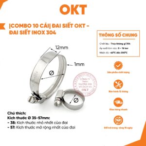 |Combo 10 Cái | Đai Siết OKT – Inox 304. Quai Nhê 304. Kích Thước Ø12 – Ø130mm
