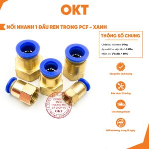 | Combo 5 Cái | Cút Nối Nhanh 1 Đầu Ren Trong. PCF Thân Đồng ( Xanh). Nối Khí Nén