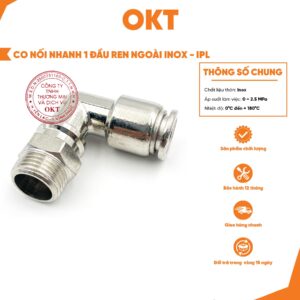| Combo 5 Cái | Co Nối 1 Đầu Ren Ngoài –  PL INox. Nối Khí Nén. Chịu Áp Cao