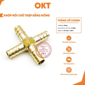 |Combo 5| Khớp Nối Chữ Thập Bằng Đồng – Đầu Nối 4 Nhánh Trong, Chia Dòng Khí Nén Nước Dầu