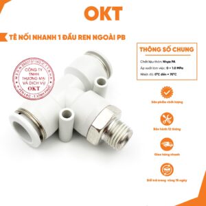 | Combo 10 Cái | Tê Nối Nhanh 1 Đầu Ren Ngoài – PB (Trắng). Nối Khí Nén