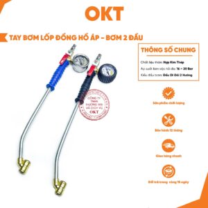 Tay Bơm Lốp Đồng Hồ Áp, Đầu Bơm Ô Tô  Dí 2 Đầu Loại Tốt, Bơm Ô Tô Xe Tải