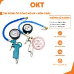 Tay Bơm Lốp Đồng Hồ Áp 1 Đầu, Đo Áp Suất 0-15 Bar, Thiết Kế Tiện Lợi, Phù Hợp Nhiều Loại Xe