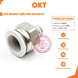 | Combo 10 Cái | Cút Nối Nhanh 1 Đầu Ren Ngoài – PC Trắng. Nối Khí Nén