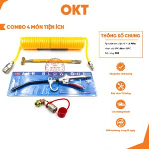Combo 4 Món Tiện Lợi: Khớp Nối Góc Bình hơi +Dây Hơi Xoắn OK JAPAN + Xì Khô Dài+ Dây Bơm Lốp 2 Đầu