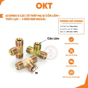 |Combo 5 Cái | Tê Thép Mạ Si – Thủy Lực –  3 Đầu Ren Ngoài