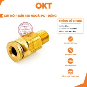 |Combo 5 Cái| Cút Nối 1 Đầu Ren Ngoài PC – Đầu Nối Nhanh Khí Nén Bằng Đồng, Chống Gỉ, Chịu Áp Cao
